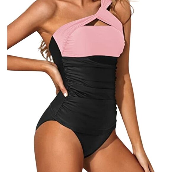 Tempt Me Womens One Shoulder Tummy Control Tankini Swimsuit Top & Bottoms Size L - Picture 3 of 12